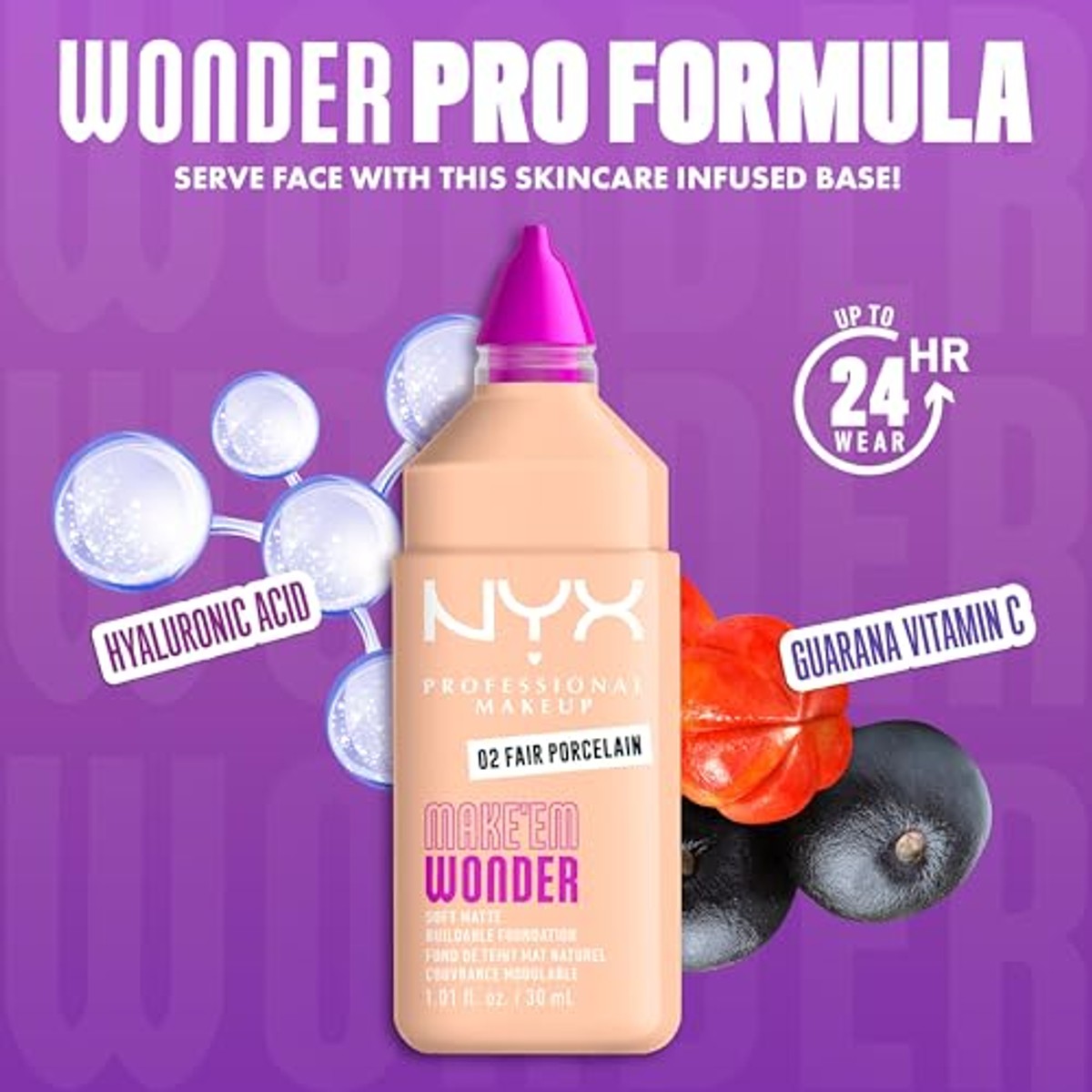 NYX Professional Makeup Make 'Em Wonder Foundation, 24H Soft Matte opbouwbare foundation, met hoge dekking, matte afwerking, 02 Fair Pocelain – NYX PROFESSIONAL MAKEUP
