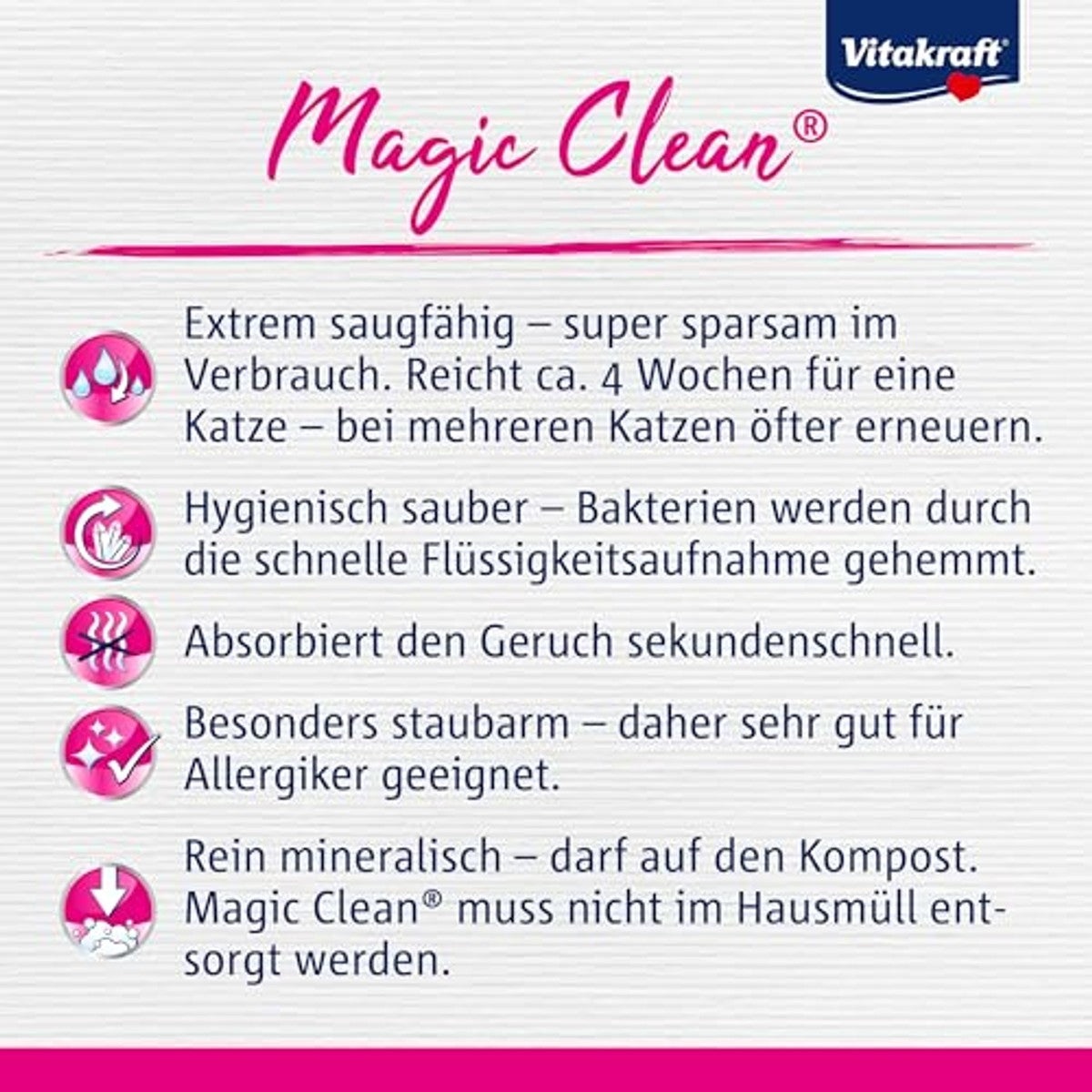 Vitakraft Magic Clean Classic, niet-klonterend kattenbakvulling, van minerale bolletjes, bacterieremmend, bijzonder stofarm, voldoende voor 4 weken (1 x 4,2 l) – Vitakraft