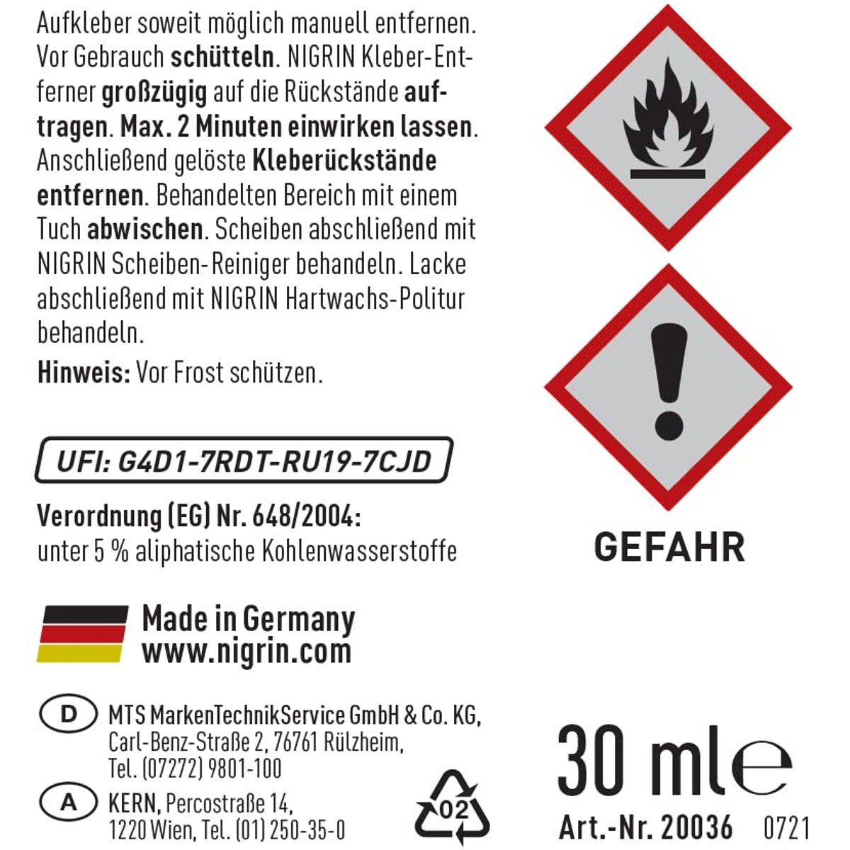 NIGRIN Vignet- en lijmverwijderaar 6 x 30 ml - Voordeelverpakking