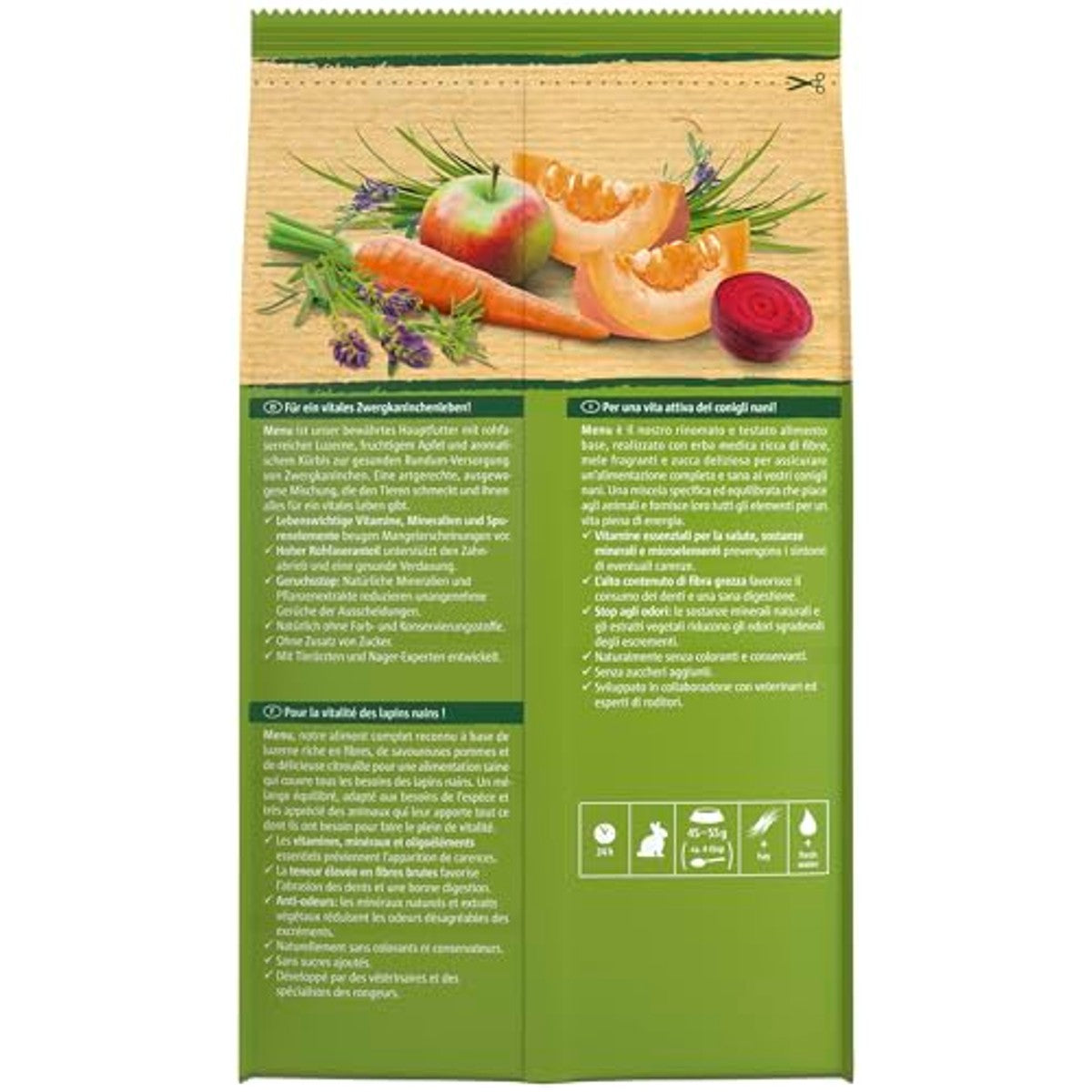 Vitakraft Menu Vital Voeding voor dwergkonijnen, met kruiden en groenten, rijk, rijk, zonder toegevoegde suiker (1 x 1 kg) (verpakking van 2) – Vitakraft