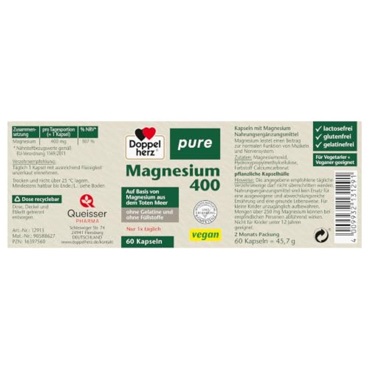 Doppelherz Zuiver Magnesium 400 - 60 capsules - 3-pack