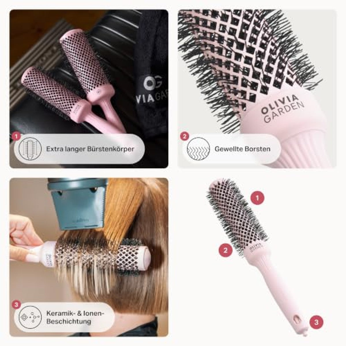 Olivia Garden Expert Blowout Speed Ronde Borstel, Pastelroze, 45 mm - 6-pack