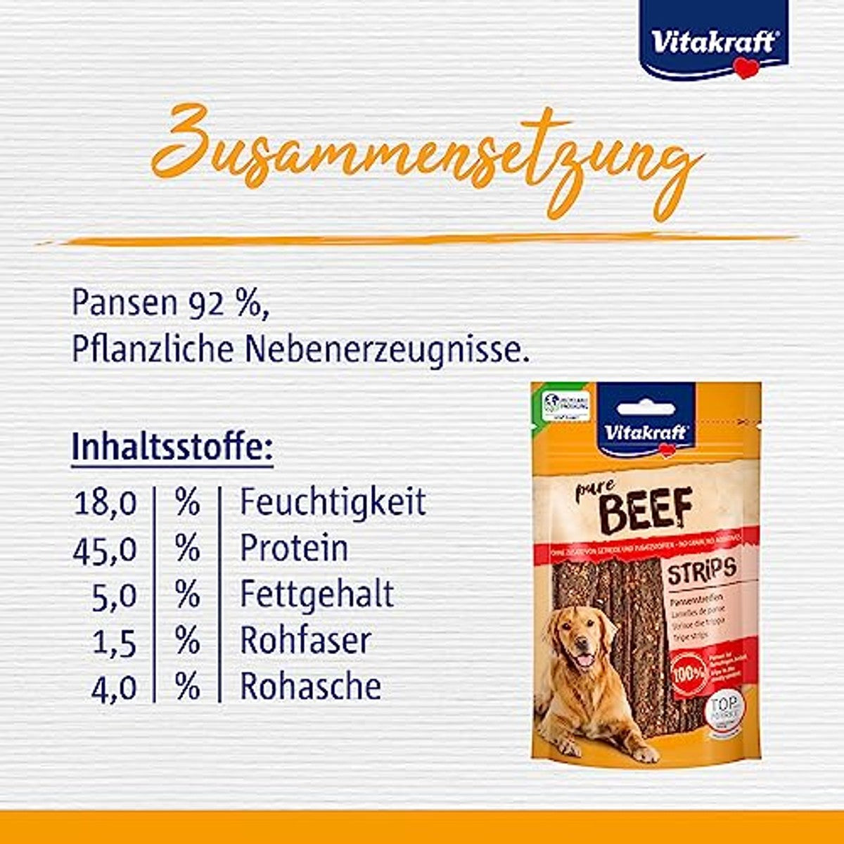 Vitakraft Pure Beef Strips hondensnack rund 1 x 80 g - 6-pack
