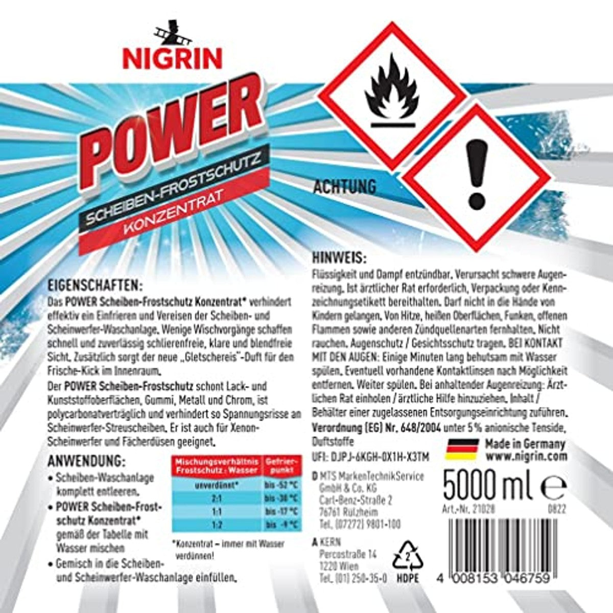 NIGRIN POWER Ruitenvorstbescherming concentraat 6 x 5 liter - Voordeelverpakking