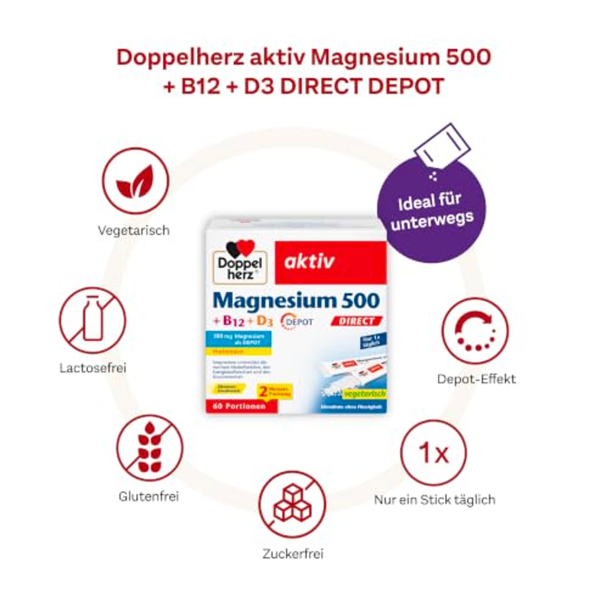 Doppelherz Magnesium 500 + B12 + D3 DIRECT met DEPOT-functie – Doppelherz