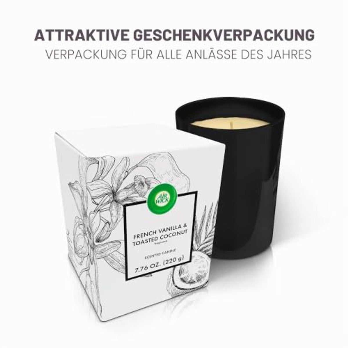 Air Wick Geurkaars Franse vanille & geroosterde kokosnoot 3 x 220 g - Voordeelverpakking