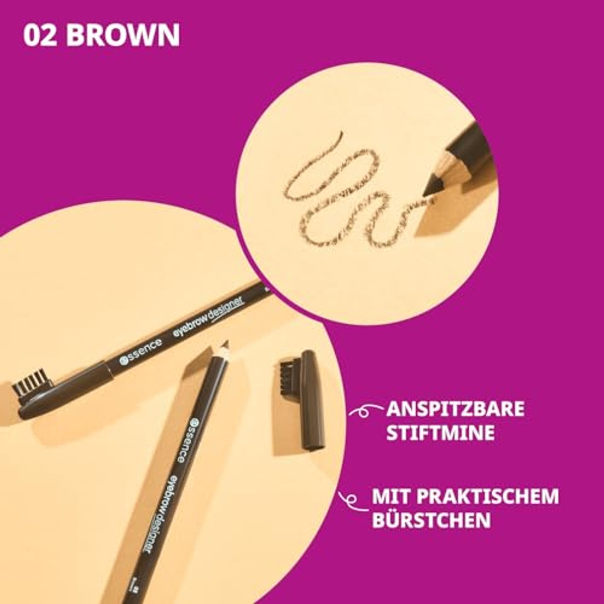 essence eyebrow Designer 02 brown wenkbrauwstift met penseel - 6-pack