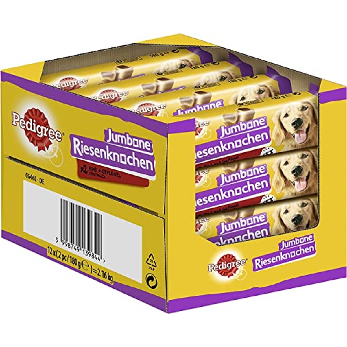 Pedigree Jumbone Reuzenbotten middelgroot rund & gevogelte hondensnack 12 x 2 stuks - 3-pack