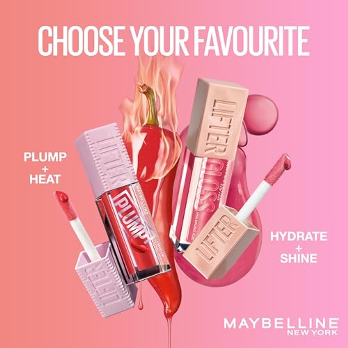 Maybelline New York Glanzende lipgloss voor zichtbaar vergrote lippen, verzachtende rimpels, met maxilip en chili, Lifter Plump, kleur: nr. 005 Peach Feaver, 1 x 5,4 ml – MAYBELLINE