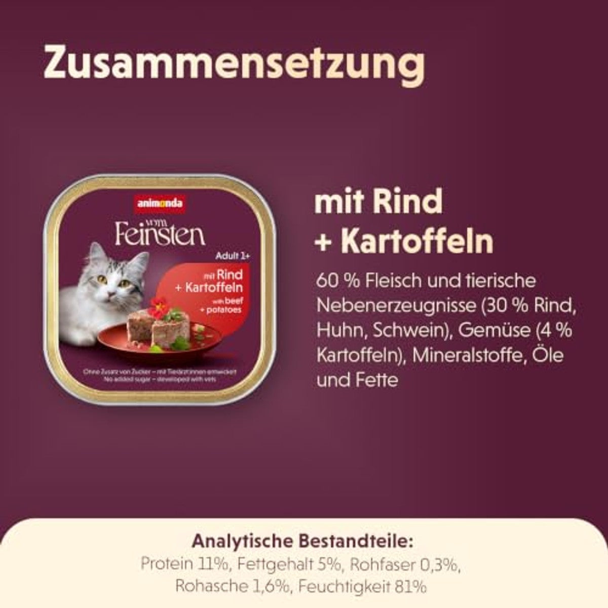 Animonda Exquise kattenvoer voor volwassen katten; nat voer, Rund+ aardappelen. – animonda Vom Feinsten