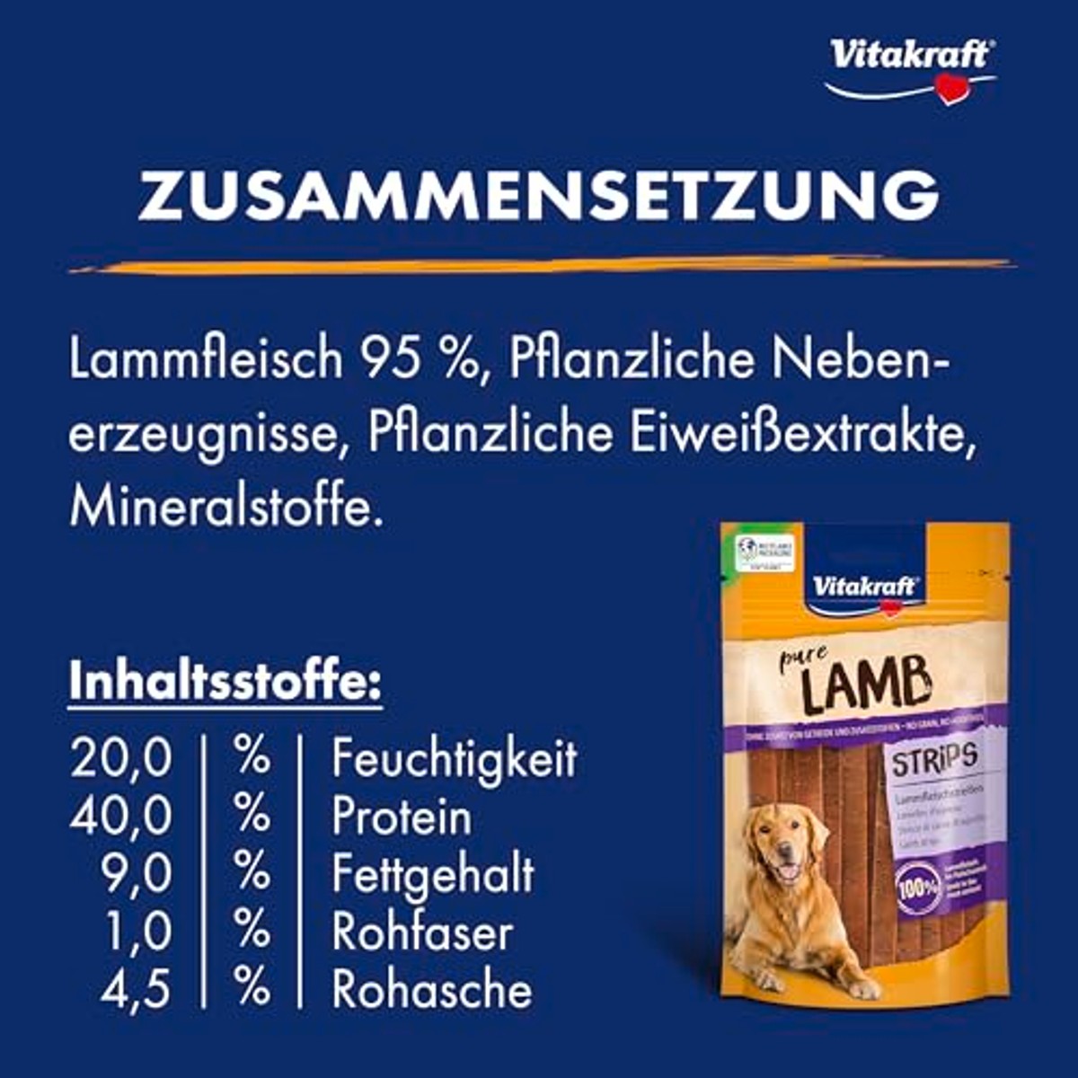 Vitakraft Pure Lamb Strips, hondenlekkernijen, lamsvleestreepjes, hondentrainingstraktaties, zonder toegevoegde suiker (11 x 80 g) – Vitakraft