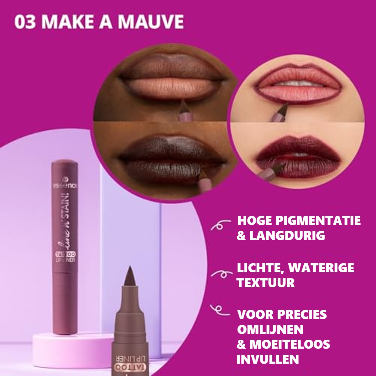 essence line n' Stain Tattoo Lip Liner 03 Make A Mauve 2,5 ml - 6-pack – foto 5