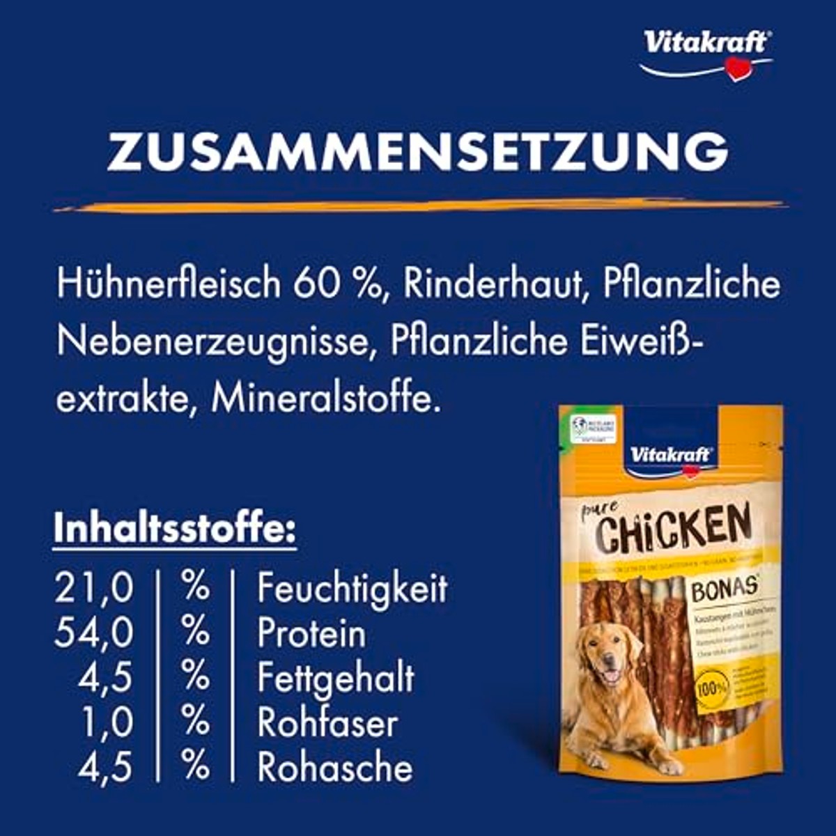 Vitakraft Pure Chicken Bonas hondensnack kip 7 x 80 g - 3-pack