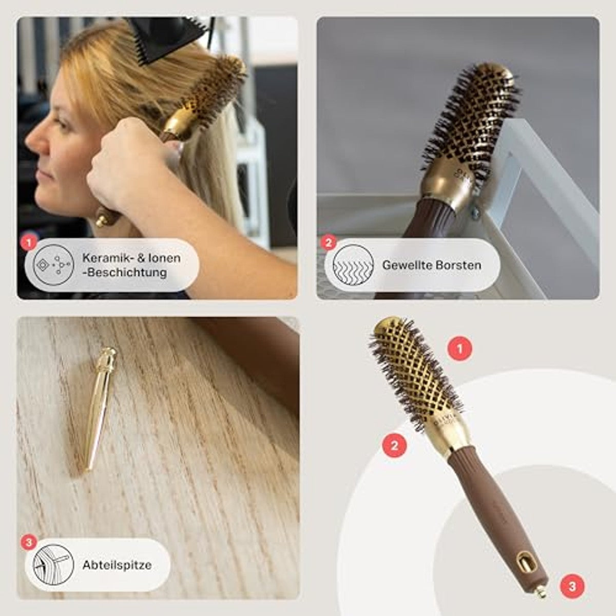 Olivia Garden Expert Blowout Shine - Gold & Brown - 25 - ronde, antistatische keramische borstel voor glanzende en frizzvrije blowouts