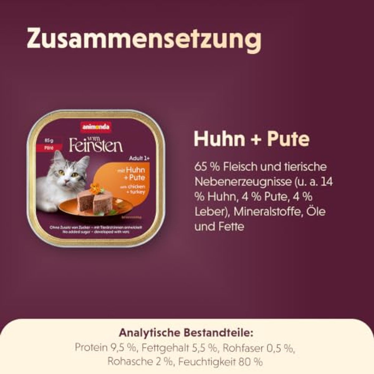 animonda vom Feinsten Volwassen kattenvoer nat paté kip + kalkoen (32 x 85 g) | Natvoer voor volwassen katten, kattenvoer in pastettextuur, zonder granen en suiker, portieschaal van 85 g – animonda Vom Feinsten
