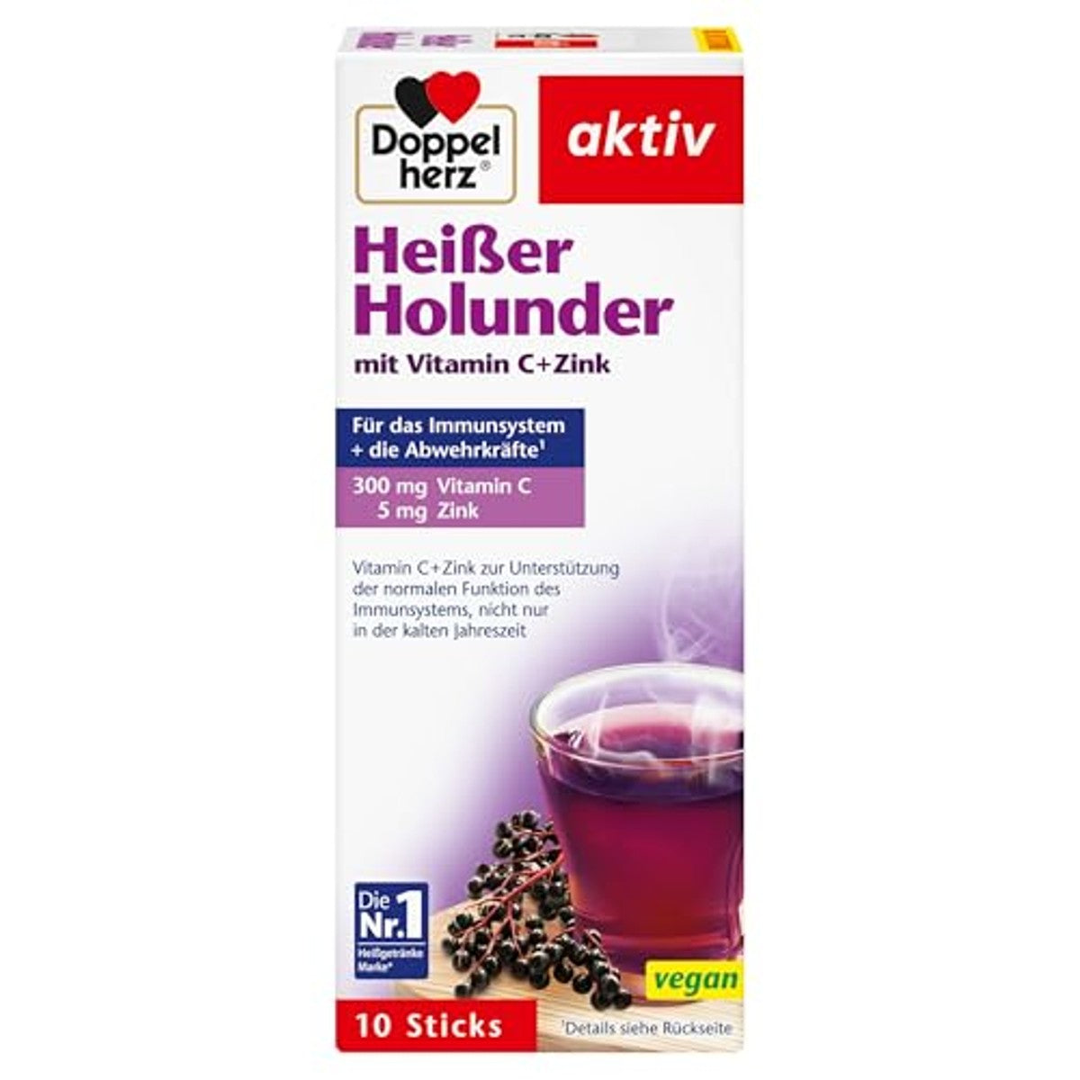 Doppelherz Warme vlierbes, met vitamine C en zink ter ondersteuning van de normale werking van het immuunsysteem, warm en koud genieten, 10 sticks (verpakking van 4) – Doppelherz