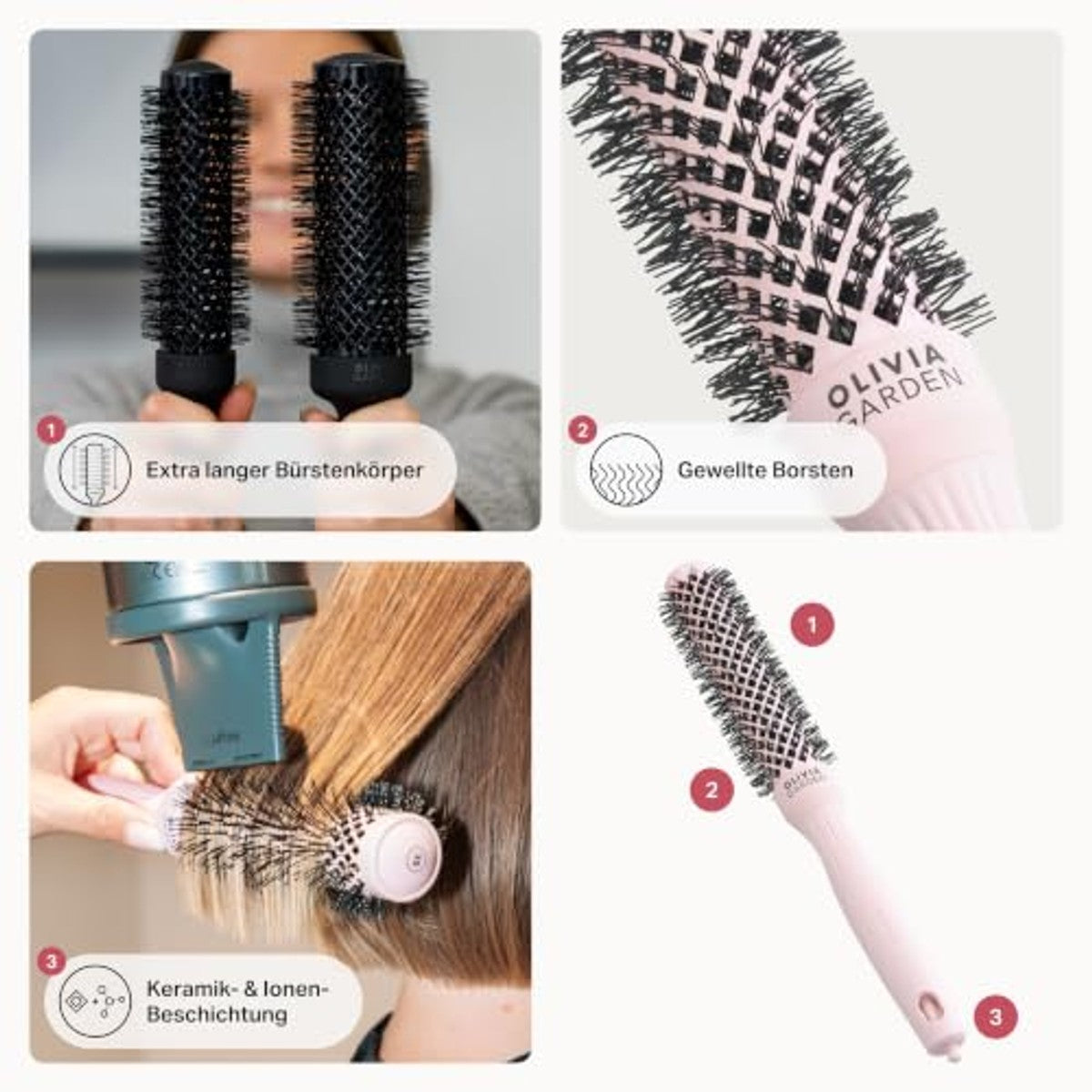Olivia Garden Expert Blowout Speed Ronde Borstel Pastelroze 25 mm - 3-pack