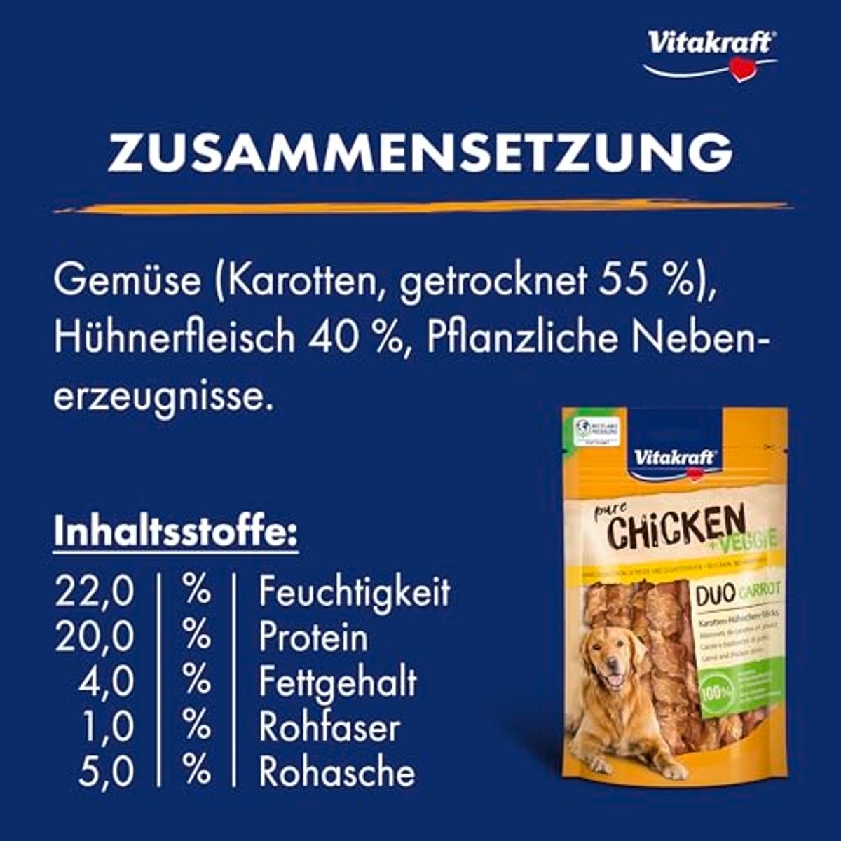Vitakraft Pure Chicken Veggie hondensnack kip wortel 9 x 80 g - 3-pack