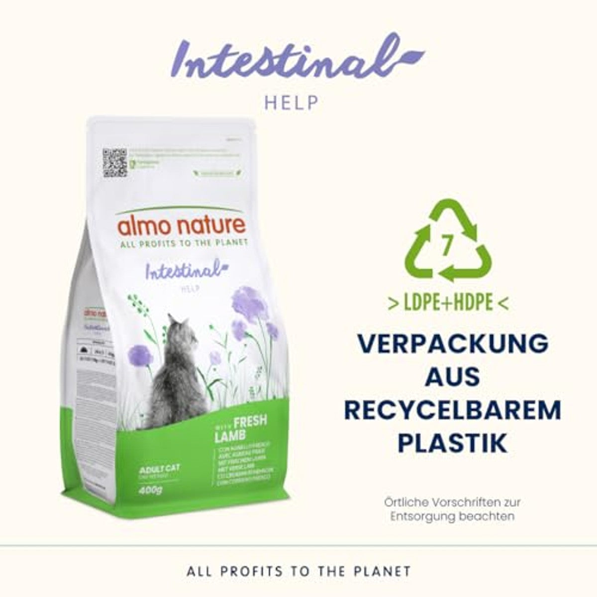 Almo Nature Darmondersteuning Droogvoer voor Volwassen Katten met Vers Lam 400 g - 6-pack