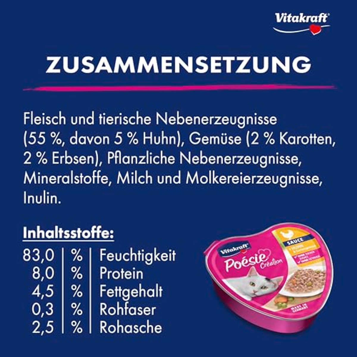 Vitakraft Poésie Création natvoer kattenvoer kip & tuingroenten 15 x 85 g - 3-pack