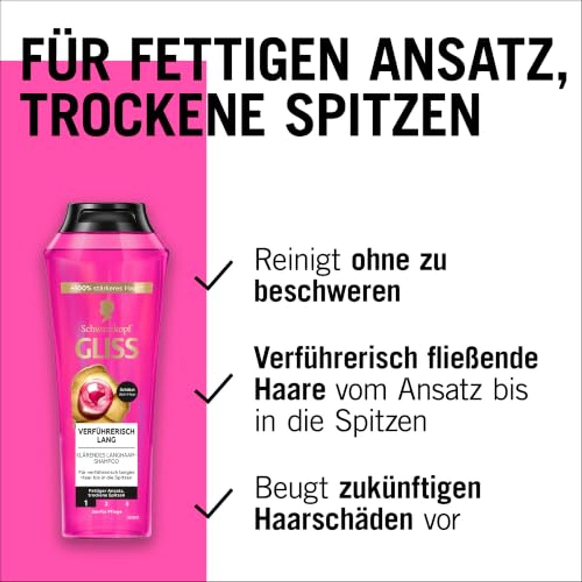 Gliss Verleidelijk Lang Shampoo 3 x 250 ml - Voordeelverpakking
