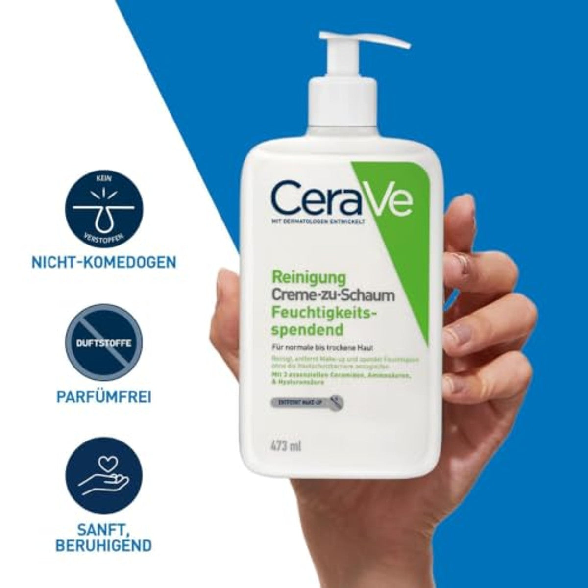 CeraVe Crème-tot-Schuim Reiniging, Vochtinbrengende Reinigingscrème 473 ml - 3-pack