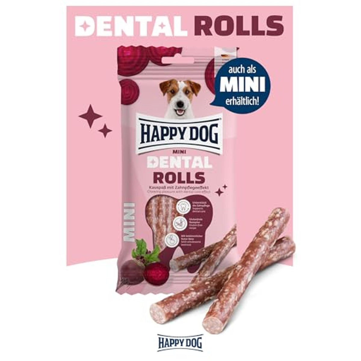 Happy Dog Dental Rolls hondensnack rode biet 5 stuks, 148 g - 6-pack