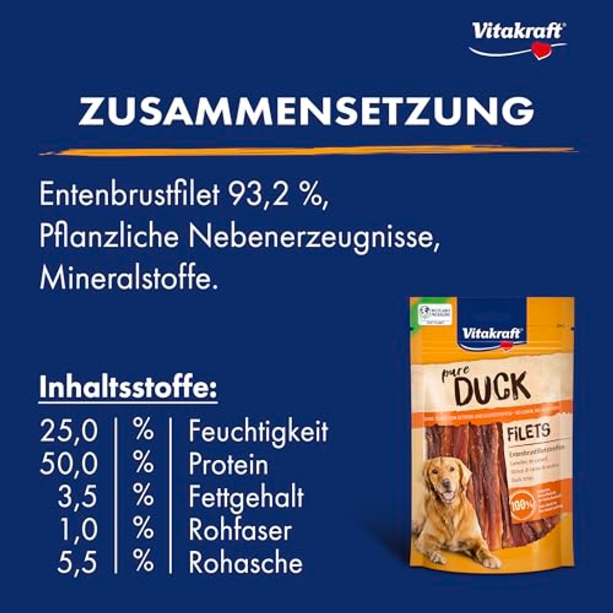 Vitakraft Pure Duck Filet hondensnack eendenborstfilet & kaas 8 x 80 g - 6-pack
