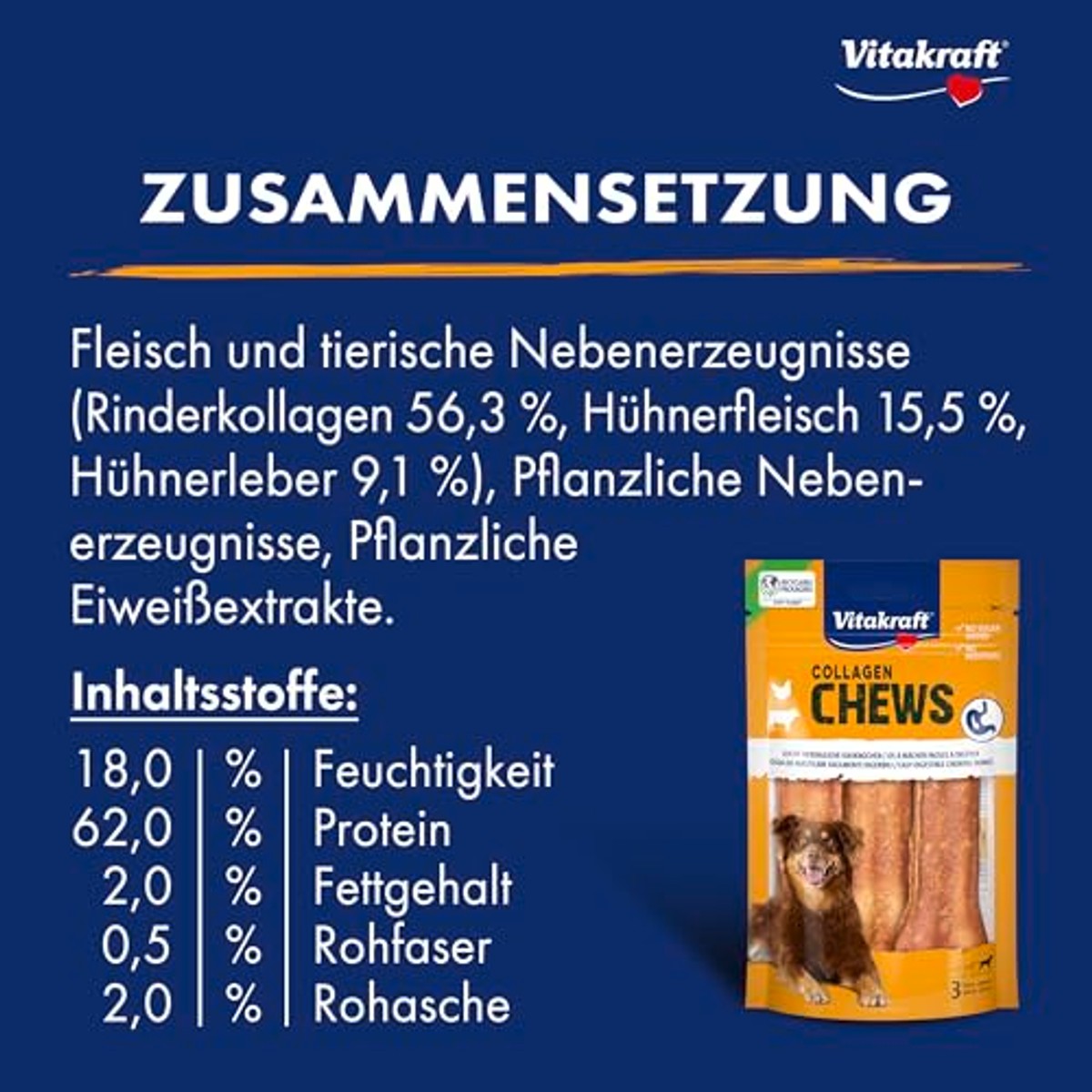 Vitakraft Collageen Chews Hondenkauwbotten met Kippenlever 110 g - 3-pack