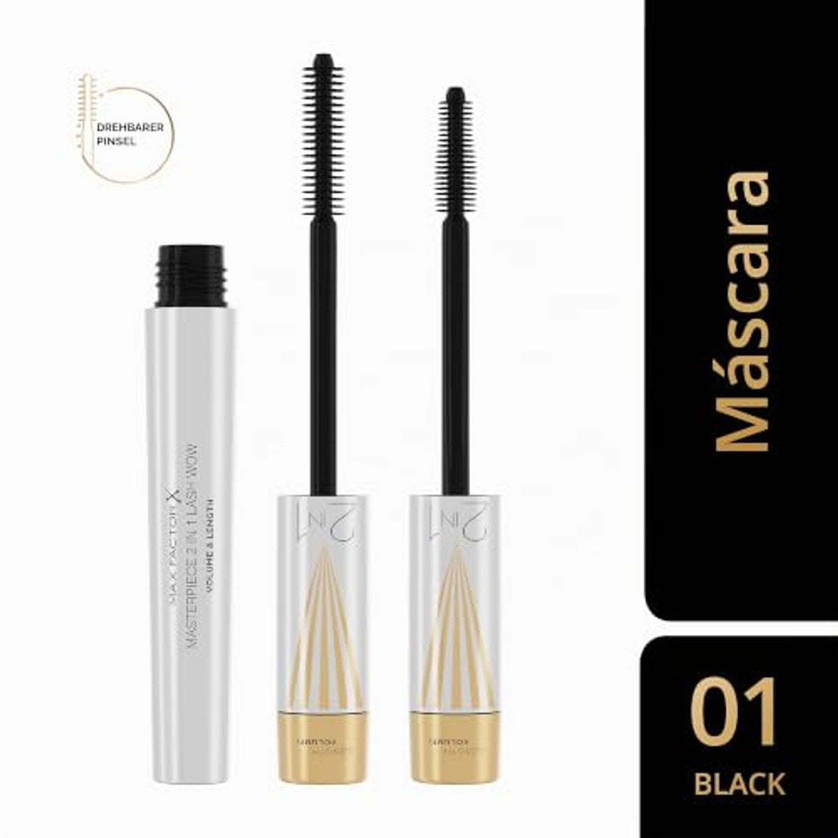 Max Factor Masterpiece 2-in-1 Lash WOW Mascara zwart - 3 stuks