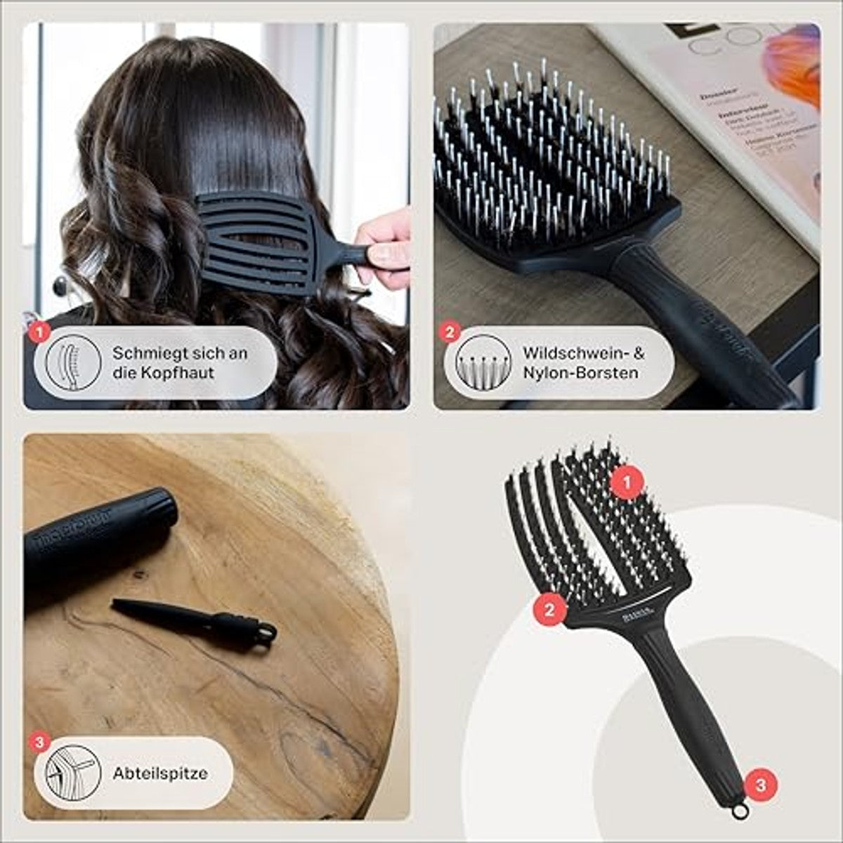 Olivia Garden Fingerbrush Care Iconic – Medium – pastelroze – ontwarrende haarborstel met wildzwijnen en nylon borstelharen voor ultieme glans en gladde styling