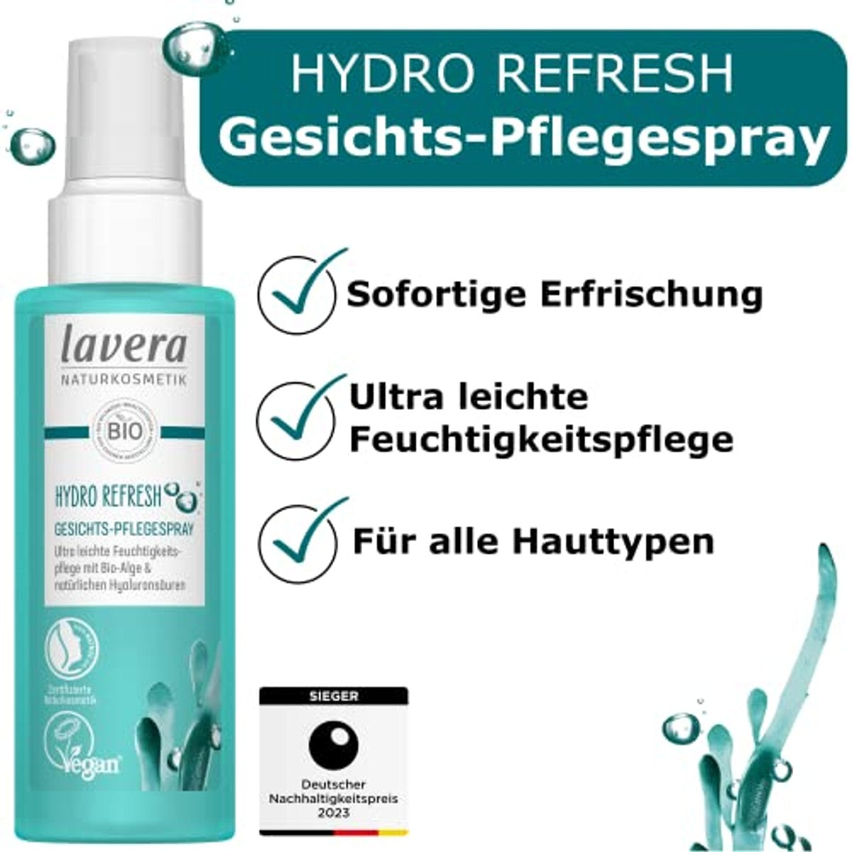 lavera Hydro Refresh gezichtsspray algen & hyaluronzuur 3 x 100 ml - Voordeelverpakking – foto 5