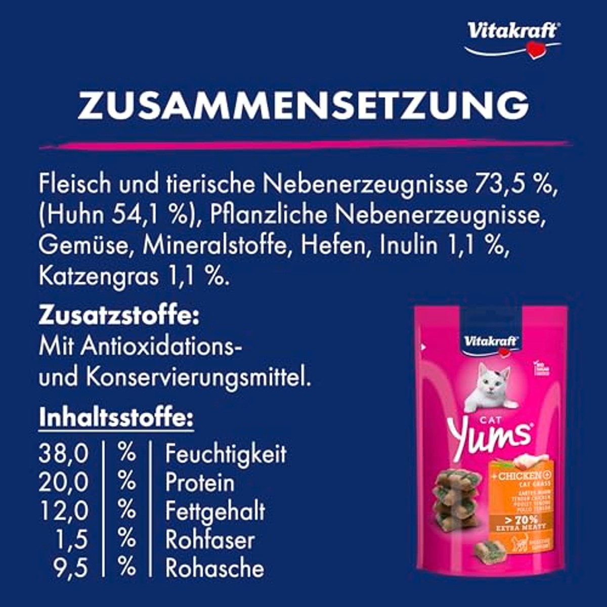 Vitakraft Cat Yums kattensnack kip en kattengras 1 x 40 g - 6-pack