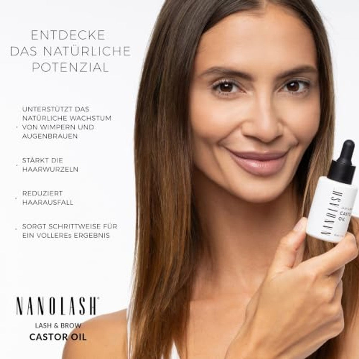Rizinusöl Nanolash 30ml - 100% natürliches, reines, kaltgepresstes Bio Rizinusöl für Wimpern- und Augenbrauen Wachstum, für Haut- und Haare Gesichtspflege – Nanolash