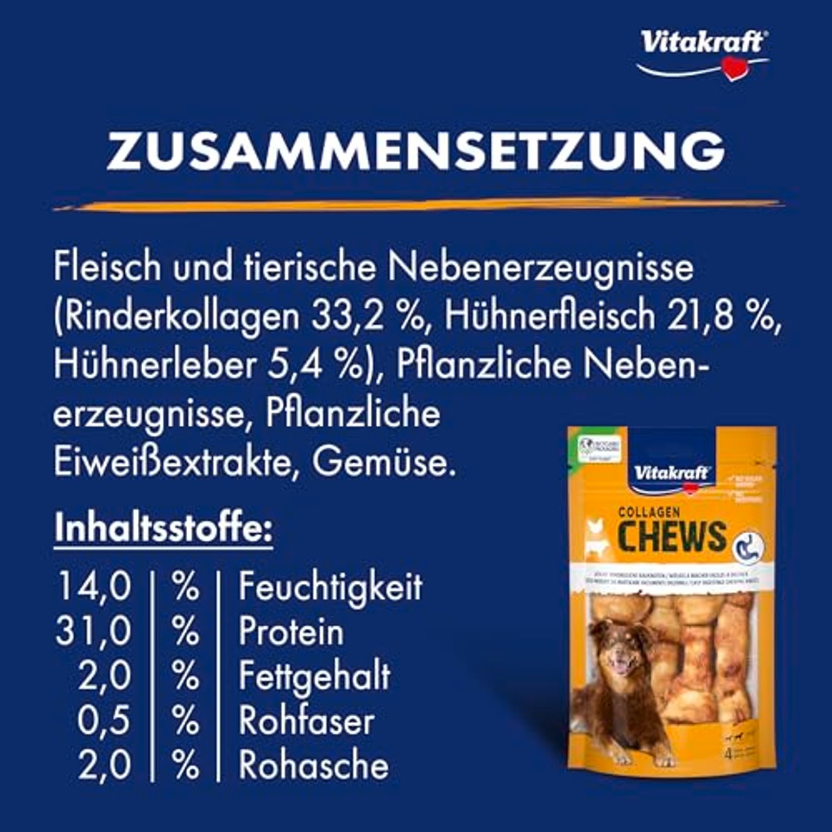 Vitakraft Collageen Chews, licht verteerbare hondenkauwknopen, met collageen en kip, zonder toegevoegde suiker (1 x 80 g) – Vitakraft
