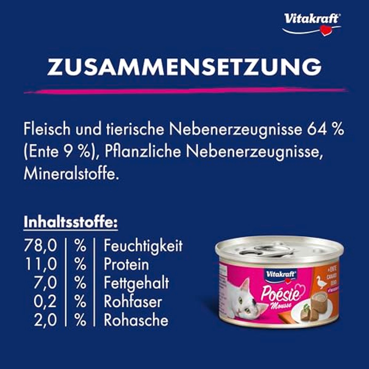 Vitakraft Poésie Mousse natvoer voor katten, luchtige mousse, met eend, zonder toegevoegde suiker en granen, 12 x 85 g – Vitakraft