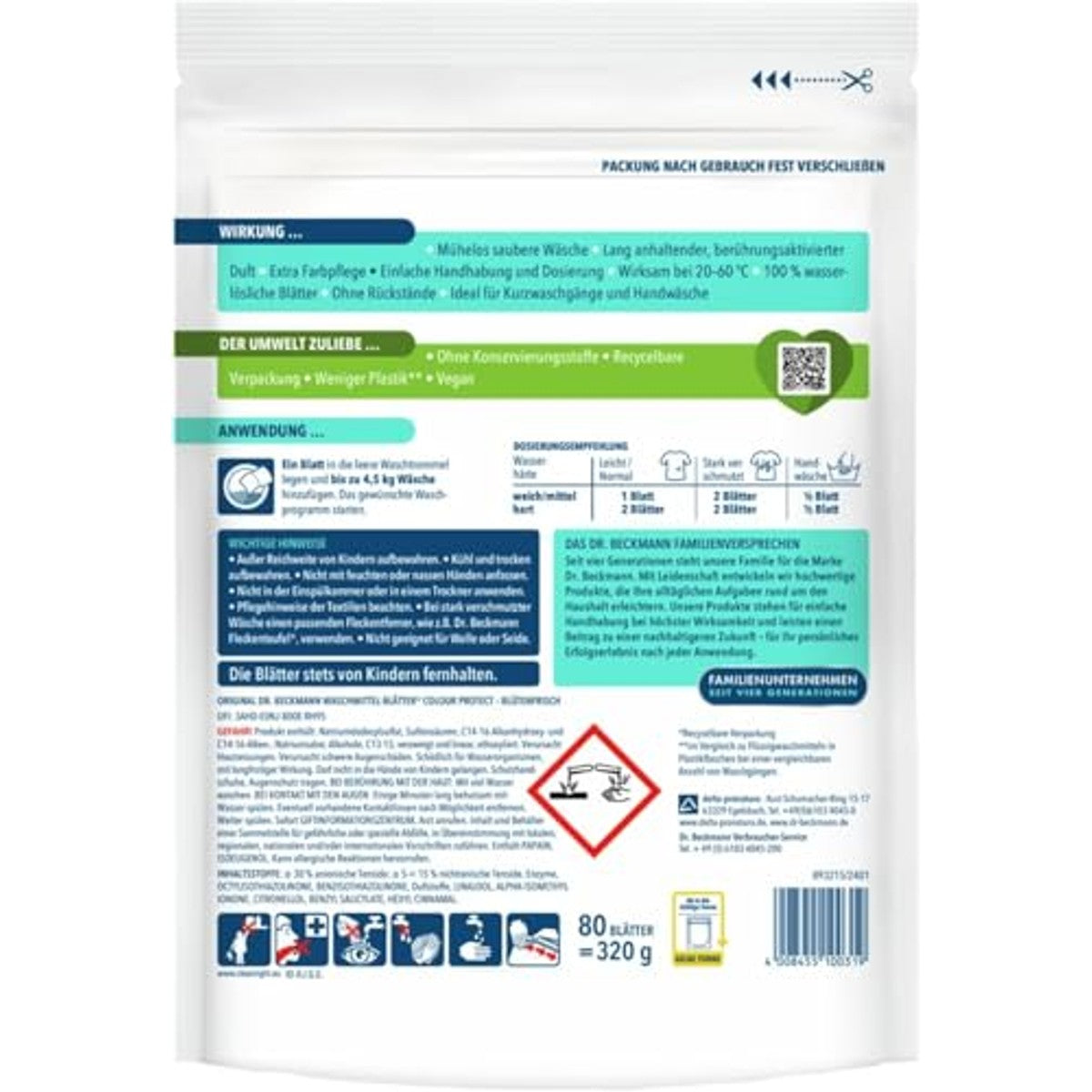Dr. Beckmann Wasmiddelblaadjes Color 80 vellen – Dr. Beckmann