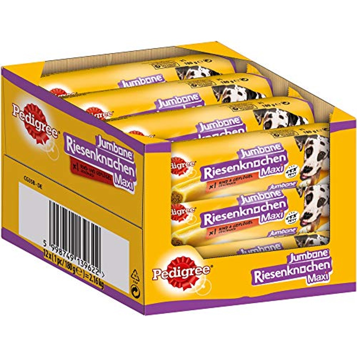 Pedigree Jumbone reuzenbotten, groot, rundvlees en gevogelte, smaak, 12 x 1 stuk – Pedigree