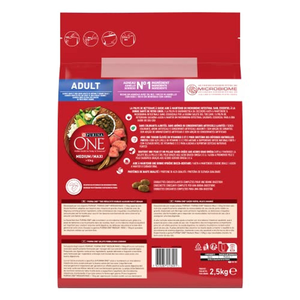PURINA ONE Medium/Maxi Adult hondenvoer rundvlees 2,5 kg - 6-pack