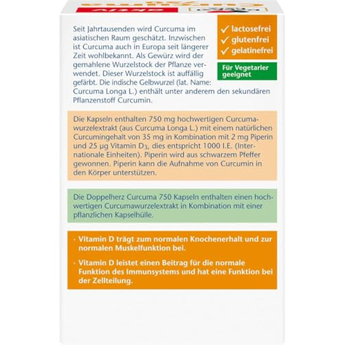 Doppelherz Curcuma 750 met curcumine + vitamine D3 1000 IE. – Doppelherz