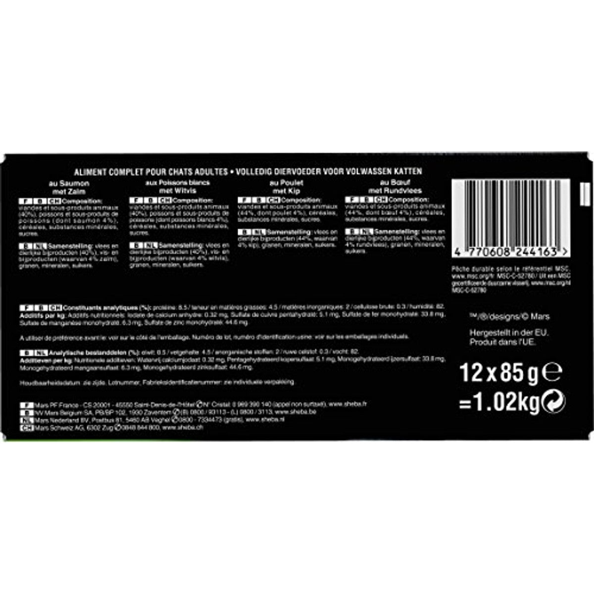 Sheba Mini kattennet voor volwassen katten, nat voer voor katten, keuze uit aarde en zee, vershoudzak, 48 x 85 g – Sheba