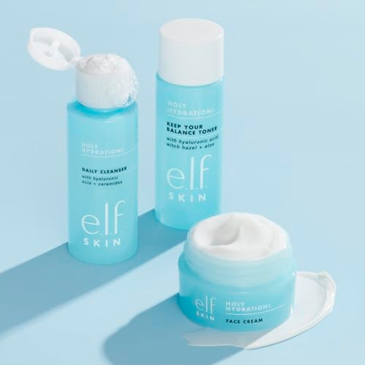 e.l.f. Skin Holy Hydration! The Essentials Mini Kit, Reiniger, Toner & Moisturizer voor gehydrateerde & evenwichtige huid, reisvriendelijk, veganistisch en dierproefvrij – e.l.f.