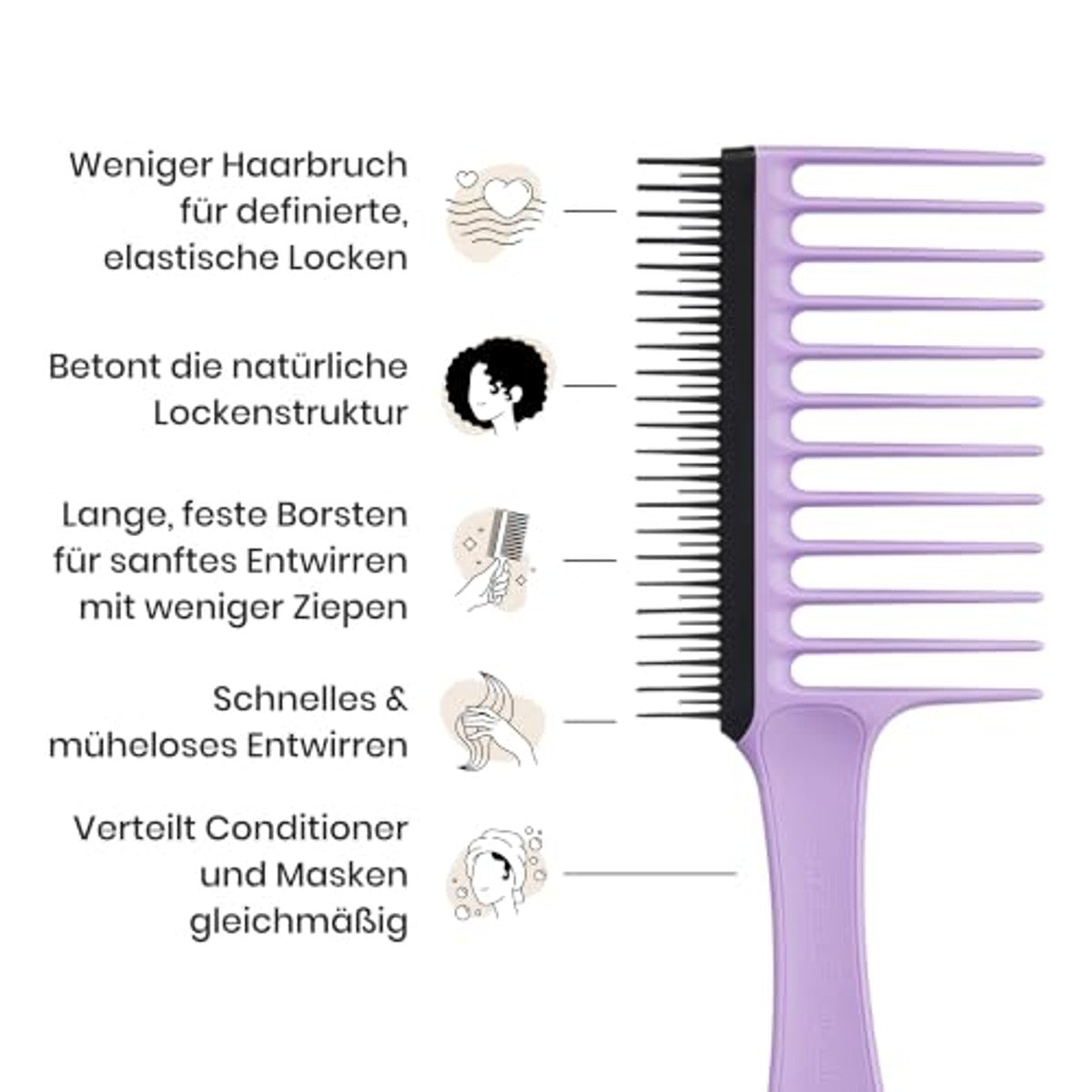 Tangle Teezer Kam met brede tanden, voor 3C-4C krullend haar, lange borstelharen ontwarren en verminderen haarbreuk, korte borstelharen verwijderen ongewoon haar, ideaal voor krullen, paars en zwart – Tangle Teezer