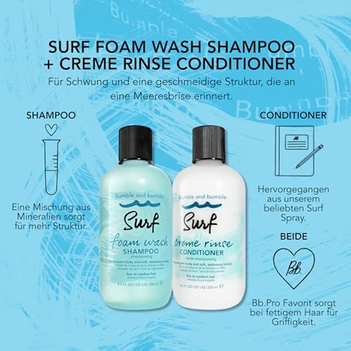 Bumble and bumble. Surf Foam Wash Texturizing Shampoo, textuurshampoo voor een frisse, lichte textuur, zorgt voor meer volume, golvend, glad haar