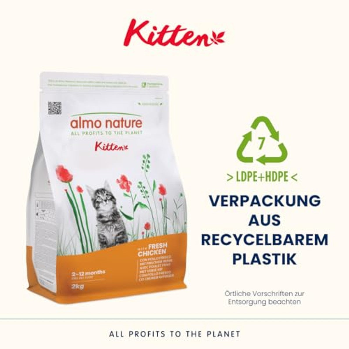 Almo Nature Holistic Kitten droogvoer voor kittens met verse kip, zak van 2 kg – almo nature