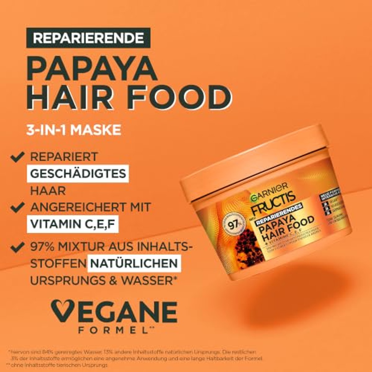 Garnier Fructis Papaya Hair Food 3-in-1 Haarmasker 6 x 400 ml - Voordeelverpakking