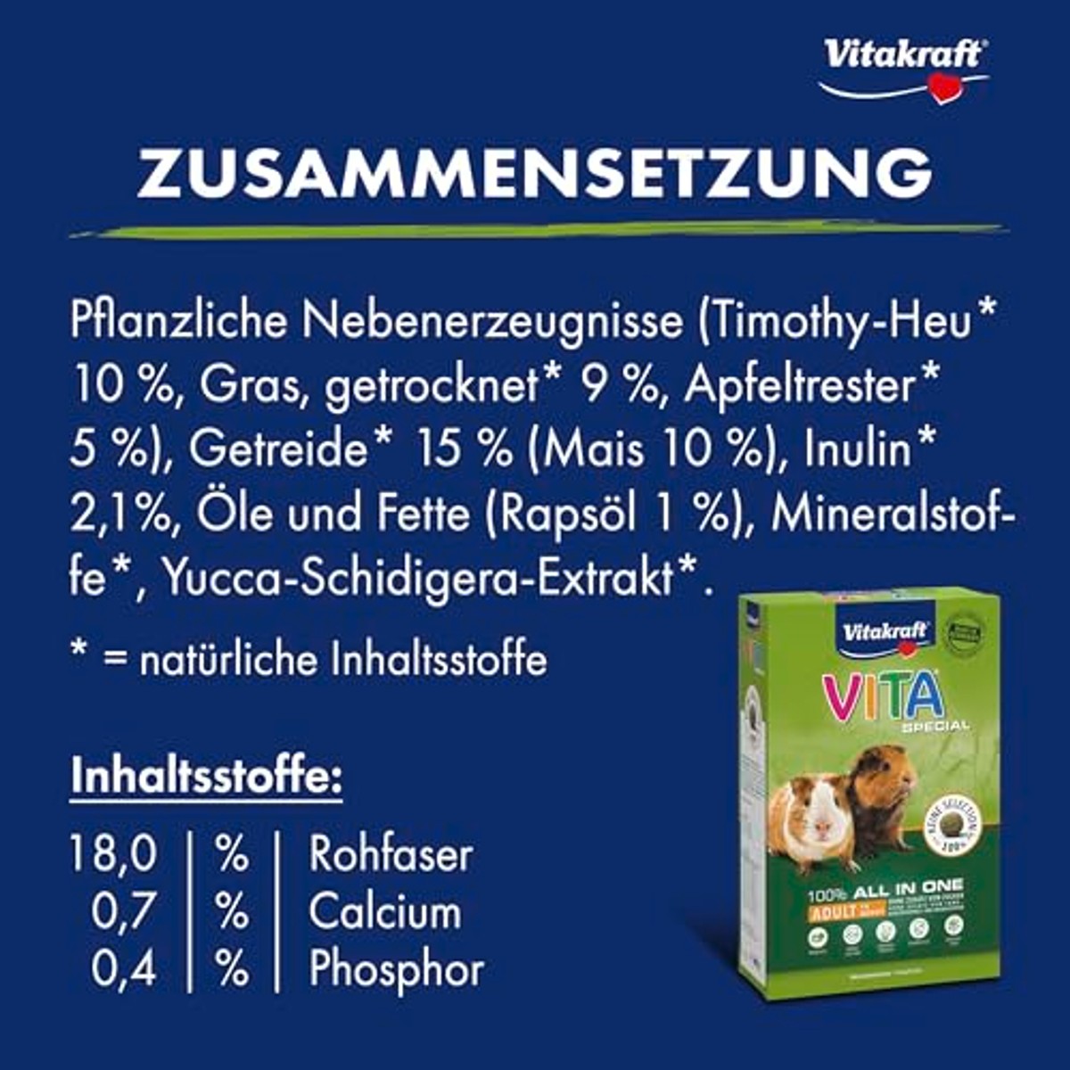 Vitakraft Vita Special Adult Cavia's voer, met grassen en kruiden, laag calciumgehalte, voor een gezonde vacht, zonder toegevoegde suiker en granen, 5 x 600 g – Vitakraft