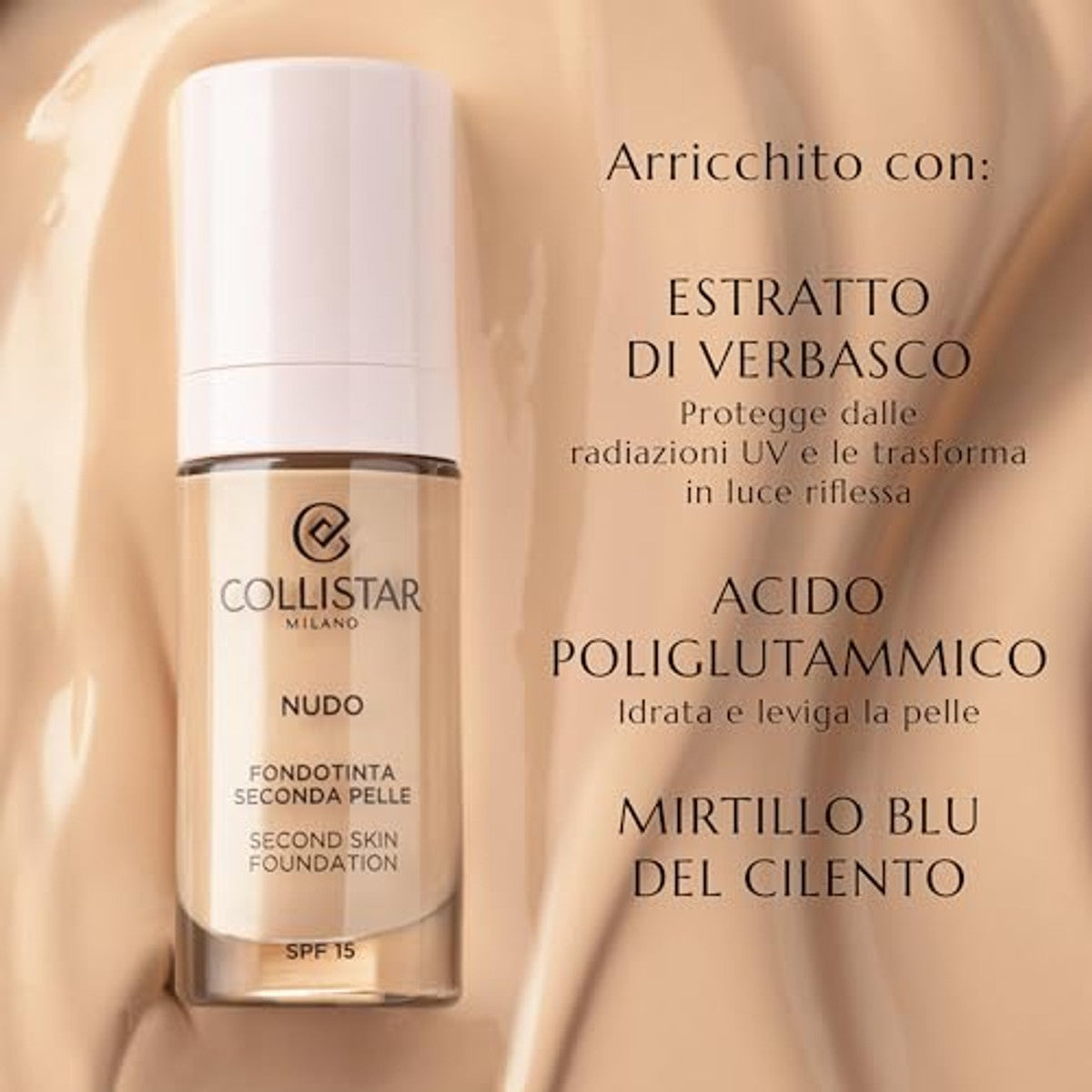 Collistar Nude Second Skin Foundation SPF 15, 2R Beige Rosato 30 ml - 6-pack