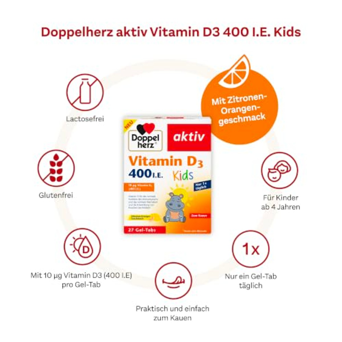 Doppelherz Vitamine D3 400 IE Kids Citroen-Sinaasappelsmaak 27 stuks - 6-pack