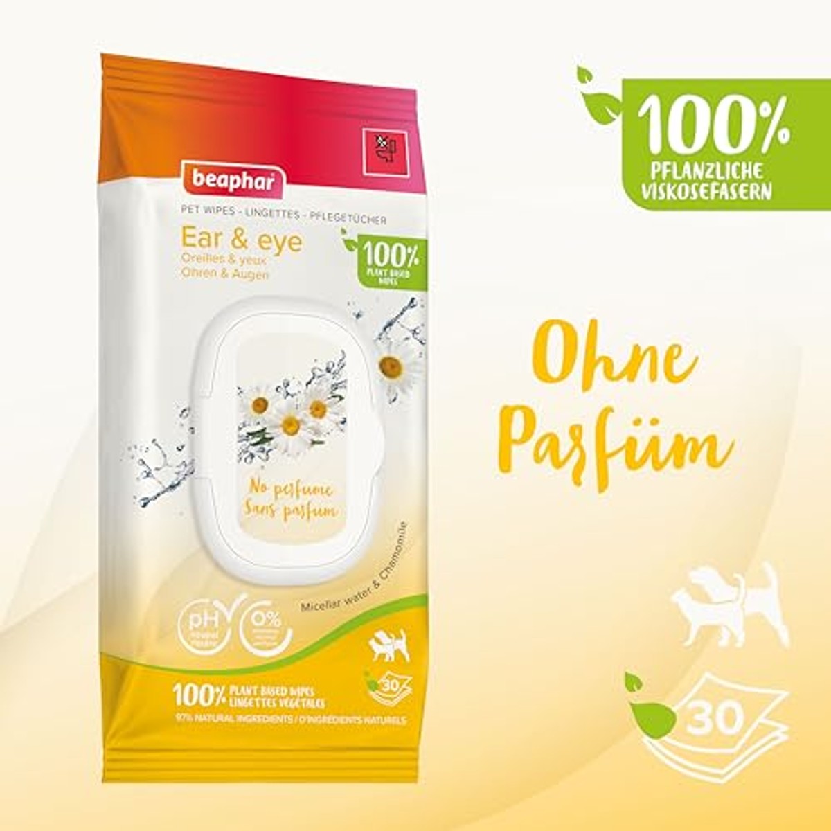 Beaphar Verzorgende Doekjes Oren & Ogen hond & kat, 30 stuks - 3-pack
